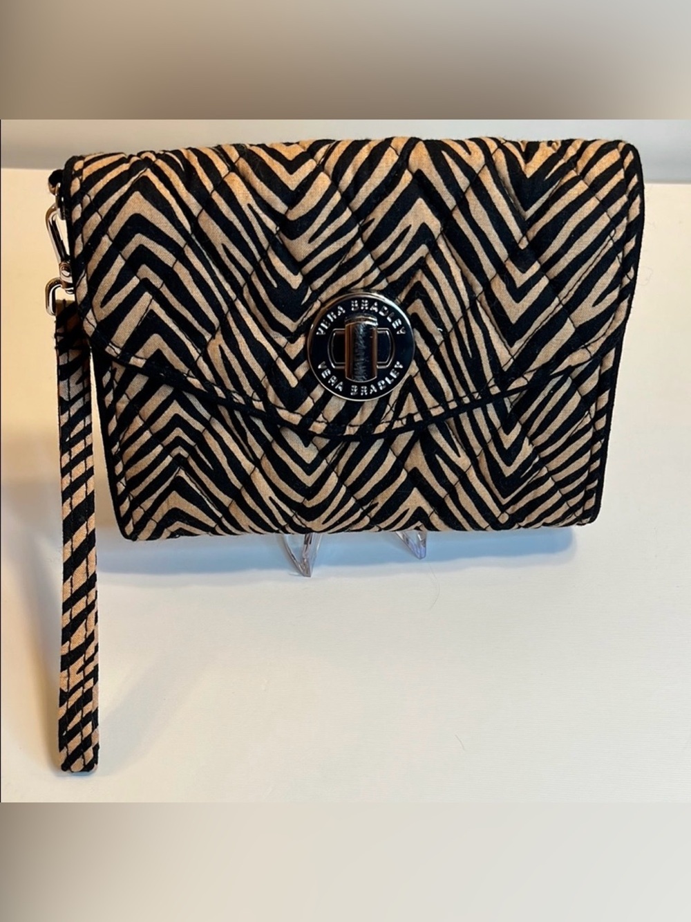 Vera Bradley Your Turn All In One Wristlet Zebra Print Silver Hardware
